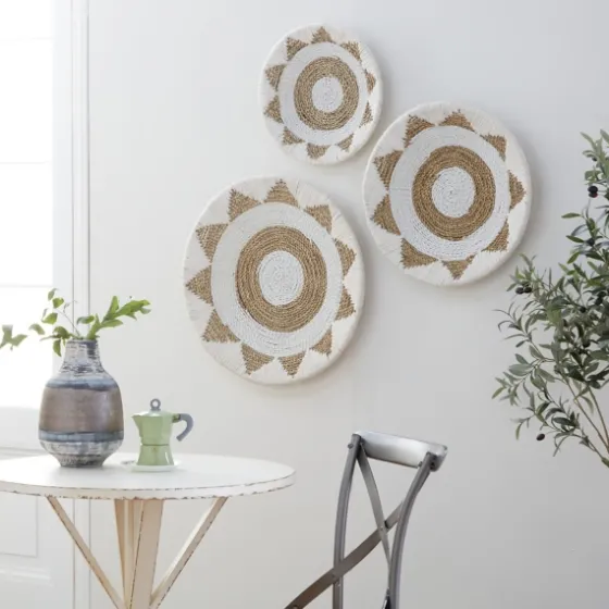 Ivory Woven Cotton Round 3-Pc. Wall Decoration-Kirkland's Home Clearance