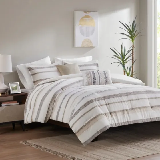 Jacquard Stripe 5-Pc. Full/Queen Comforter Set-Kirkland's Home Fashion