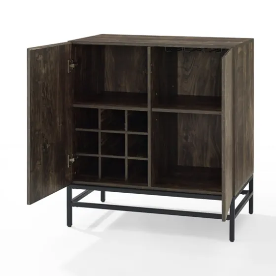 Joanelle Dark Steel And Wood Wine Cabinet-Kirkland's Home Best Sale