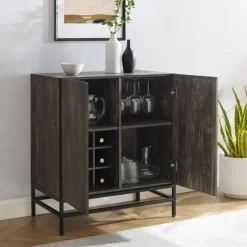 Joanelle Dark Steel And Wood Wine Cabinet-Kirkland's Home Best Sale