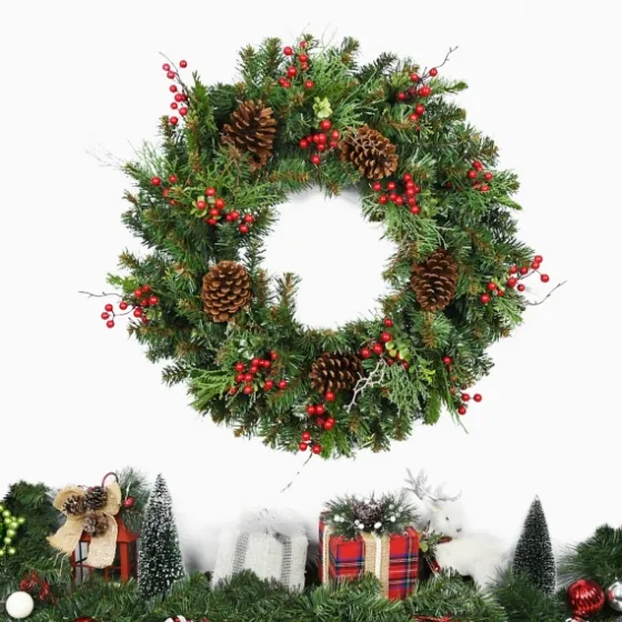 Jolly Pine Sprigs And Red Berries Wreath-Kirkland's Home Store