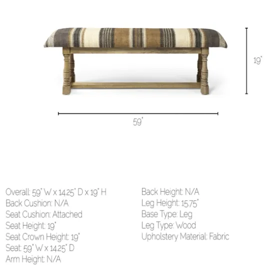 Jute Striped Natural Wood Bench-Kirkland's Home Best Sale