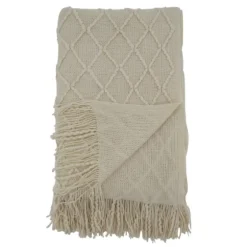Knitted Beige With Fringe Throw Blanket-Kirkland's Home Store