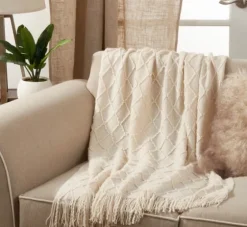 Knitted Beige With Fringe Throw Blanket-Kirkland's Home Store
