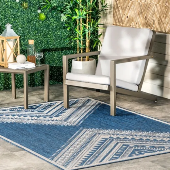 Landy Blue Aztec Outdoor Rug, 8X10-Kirkland's Home Hot