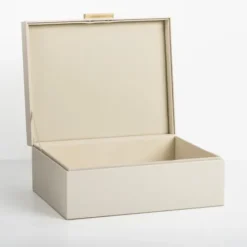 Large Beige Leather Brass Handle Box-Kirkland's Home Outlet