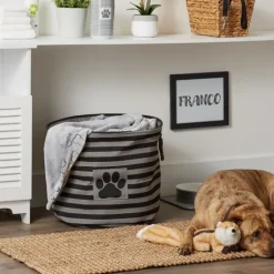 Large Black Paw Patch Stripe Round Pet Basket-Kirkland's Home Clearance