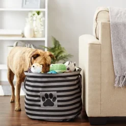 Large Black Paw Patch Stripe Round Pet Basket-Kirkland's Home Clearance