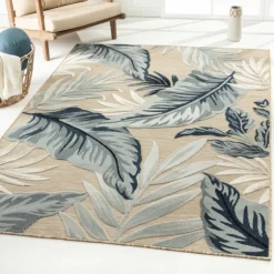 Large Print Tropical Leaf Outdoor Area Rug, 5X7-Kirkland's Home Shop