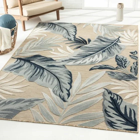 Large Print Tropical Leaf Outdoor Area Rug, 5X7-Kirkland's Home Shop