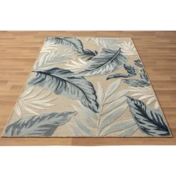 Large Print Tropical Leaf Outdoor Area Rug, 5X7-Kirkland's Home Shop