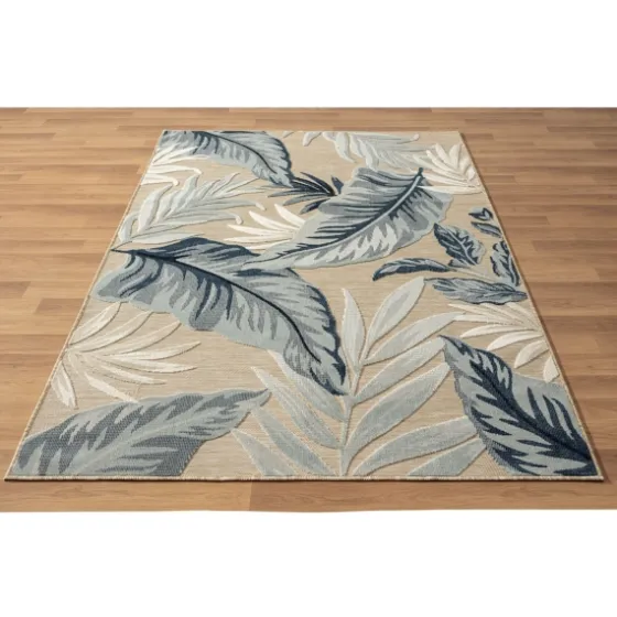 Large Print Tropical Leaf Outdoor Area Rug, 5X7-Kirkland's Home Shop