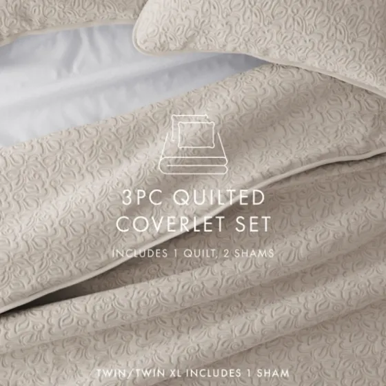 Latte Floral Stitch 3-Pc. Queen Quilt Set-Kirkland's Home Best Sale