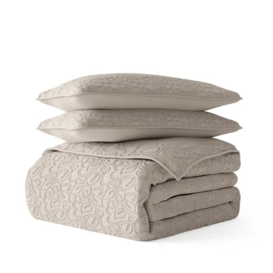 Latte Floral Stitch 2-Pc. Twin Quilt Set-Kirkland's Home Outlet