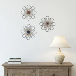 Layered Metal & Wood Flower Wall Plaques, Set Of 3-Kirkland's Home Best Sale
