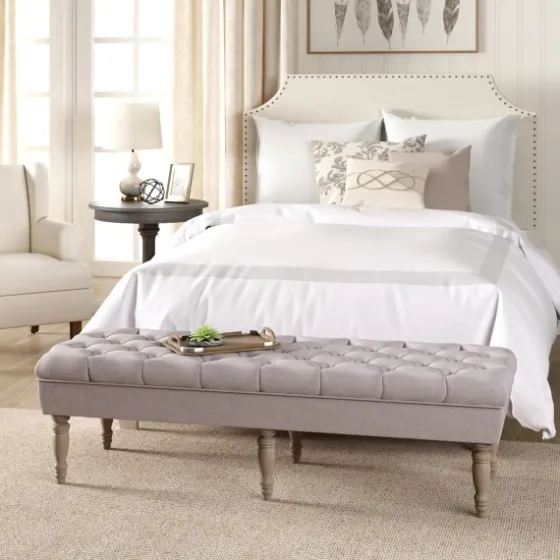 Layla Natural Button Tufted Bench-Kirkland's Home Discount