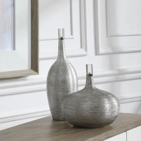 Leaf Ribbed Gatsby Bottle Vases, Set Of 2-Kirkland's Home Online