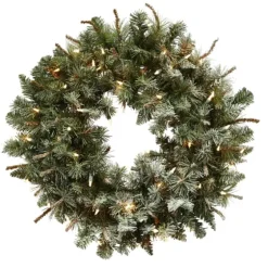 Liana Lightly Frosted Pine Pre-Lit Wreath, 30 In.-Kirkland's Home Fashion