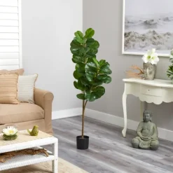 Lifelike Fiddle Leaf Fig In Black Planter, 4.5 Ft.-Kirkland's Home Cheap