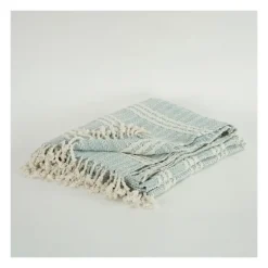 Light Blue And Ivory Striped Cotton Throw-Kirkland's Home Cheap