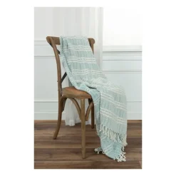 Light Blue And Ivory Striped Cotton Throw-Kirkland's Home Cheap