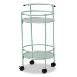 Light Blue Round Metal Bar Cart-Kirkland's Home Online