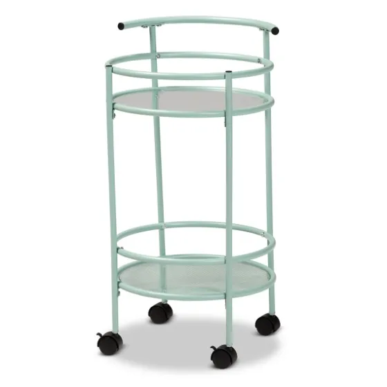 Light Blue Round Metal Bar Cart-Kirkland's Home Online