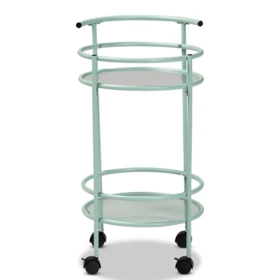Light Blue Round Metal Bar Cart-Kirkland's Home Online