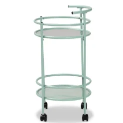 Light Blue Round Metal Bar Cart-Kirkland's Home Online