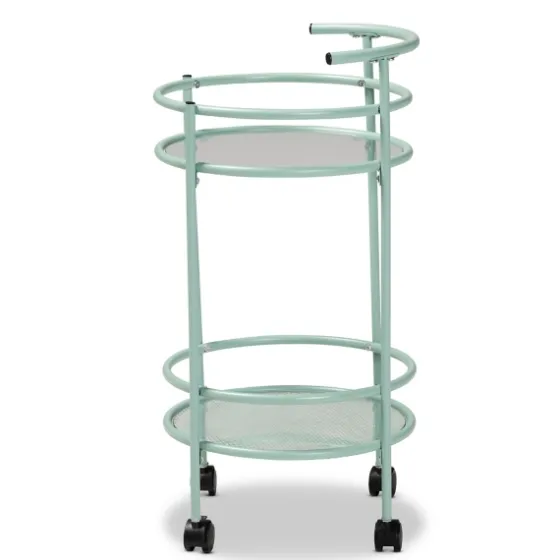 Light Blue Round Metal Bar Cart-Kirkland's Home Online