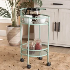 Light Blue Round Metal Bar Cart-Kirkland's Home Online