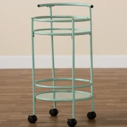 Light Blue Round Metal Bar Cart-Kirkland's Home Online