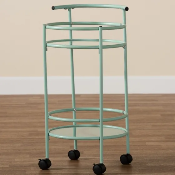 Light Blue Round Metal Bar Cart-Kirkland's Home Online