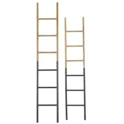 Light Brown Wood And Black Metal Ladders, Set Of 2-Kirkland's Home Fashion