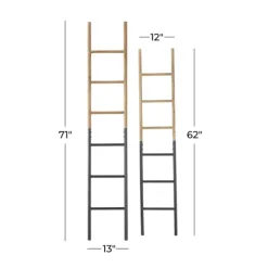 Light Brown Wood And Black Metal Ladders, Set Of 2-Kirkland's Home Fashion
