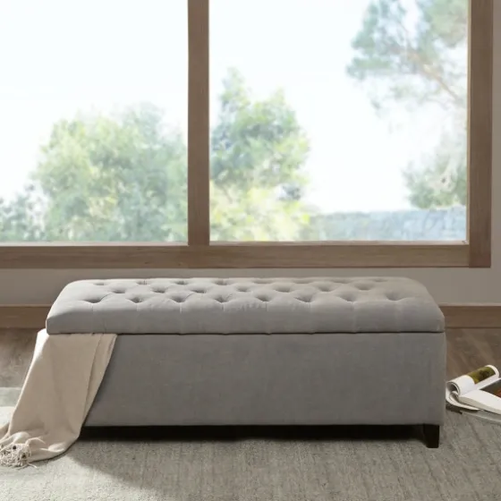 Light Button Tufted Storage Bench-Kirkland's Home Store