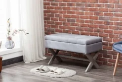 Light Button Tufted Storage Cross Leg Bench-Kirkland's Home Shop