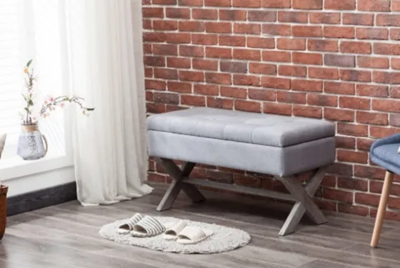 Light Button Tufted Storage Cross Leg Bench-Kirkland's Home Shop