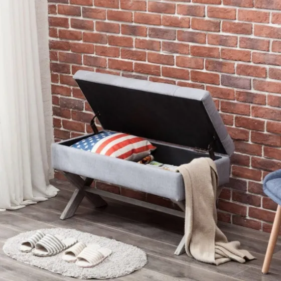 Light Button Tufted Storage Cross Leg Bench-Kirkland's Home Shop
