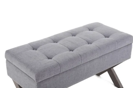 Light Button Tufted Storage Cross Leg Bench-Kirkland's Home Shop