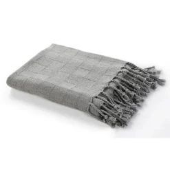 Light Checkered Weave Fringe Throw-Kirkland's Home Discount