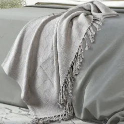 Light Checkered Weave Fringe Throw-Kirkland's Home Discount