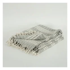 Light Gray And Ivory Striped Cotton Throw-Kirkland's Home Flash Sale