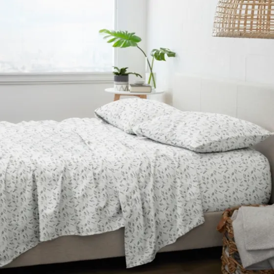 Light Gray Botanical Flannel 4-Pc. King Sheet Set-Kirkland's Home Sale