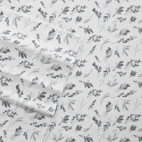 Light Gray Botanical Flannel 4-Pc. King Sheet Set-Kirkland's Home Sale