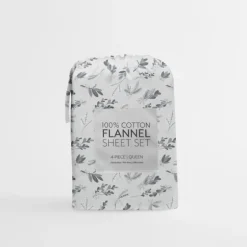 Light Gray Botanical Flannel 4-Pc. King Sheet Set-Kirkland's Home Sale