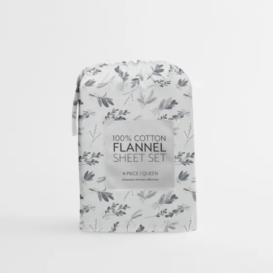 Light Gray Botanical Flannel 4-Pc. King Sheet Set-Kirkland's Home Sale