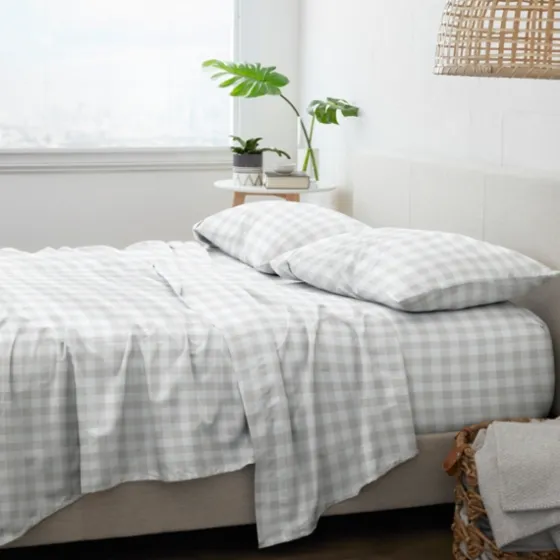 Light Gray Country Plaid 4-Pc. King Bed Sheet Set-Kirkland's Home Shop