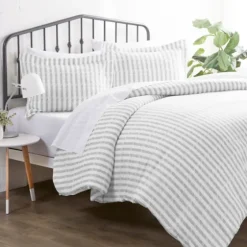 Light Gray Stripes 3-Pc. Twin Duvet Cover Set-Kirkland's Home Outlet