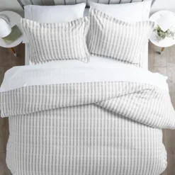 Light Gray Stripes 3-Pc. Twin Duvet Cover Set-Kirkland's Home Outlet